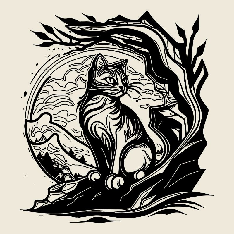 Joli petit chat de la nature dans le style de tatouage