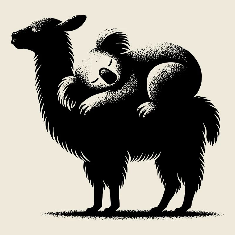 Cuddly llama with chilling koala on his back