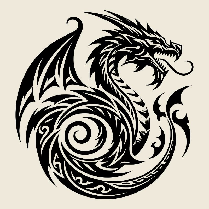 Wild Tribal Tattoo Dragon with Wings