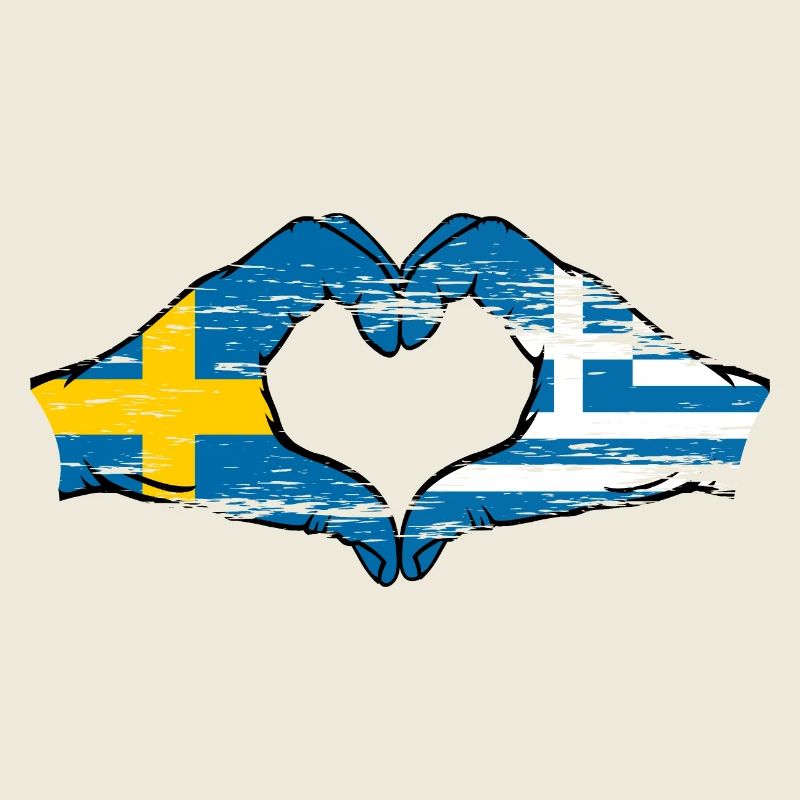 Suède Grèce Drapeau Mains Coeur Forme Utilisé