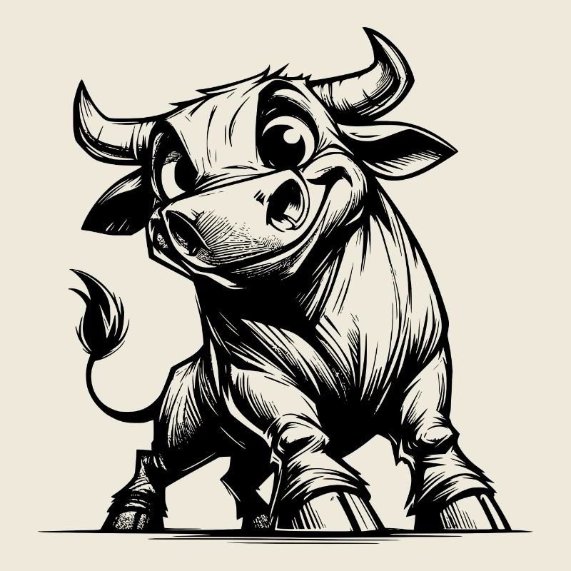 Drôle de taureau crayon avec d’énormes cornes