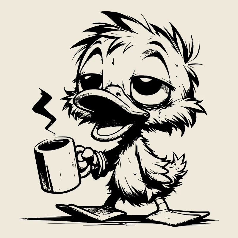 Tired Waddle Duck with Coffee Mug