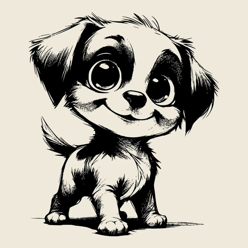 Cute Dog with Big Eyes Stroke Drawing