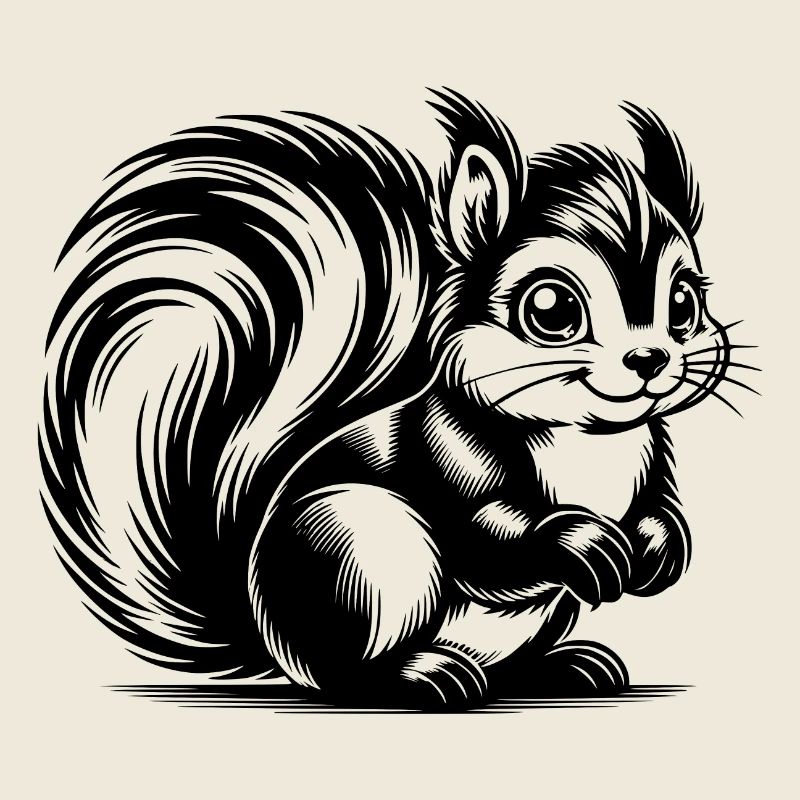 Little Cute Squirrel Pencil Drawing