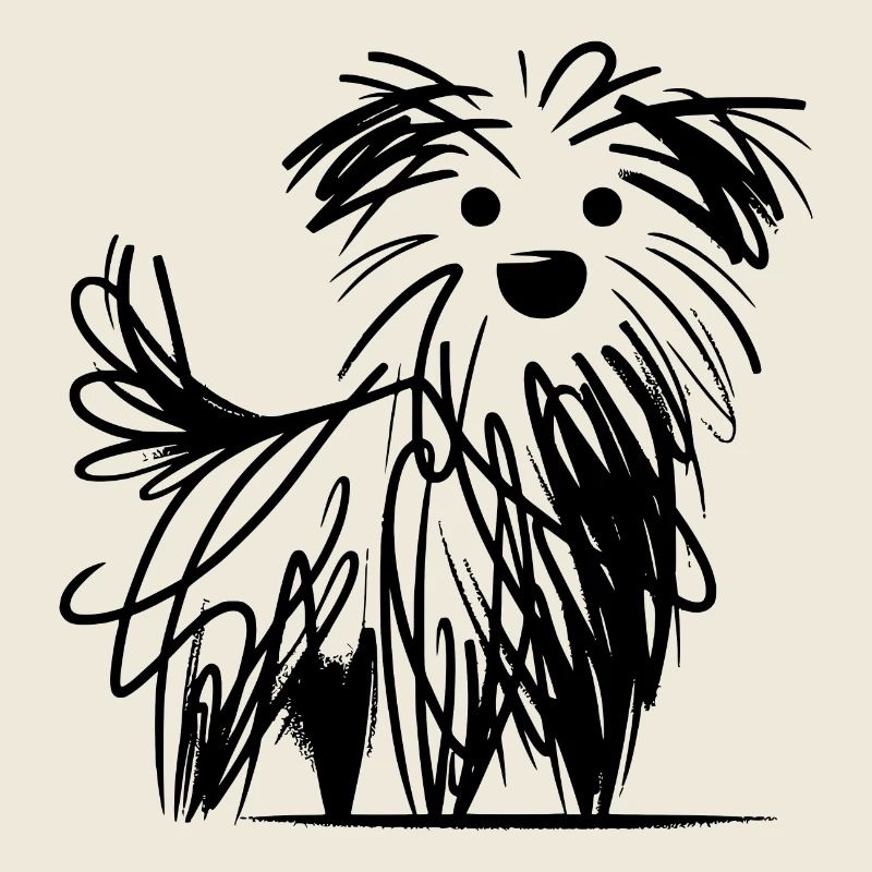 Playful Dog Sketch in Inks Doodle Lines