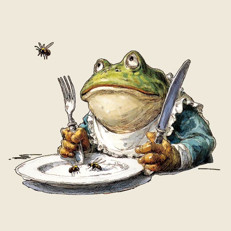 Frog gallant at the dining table