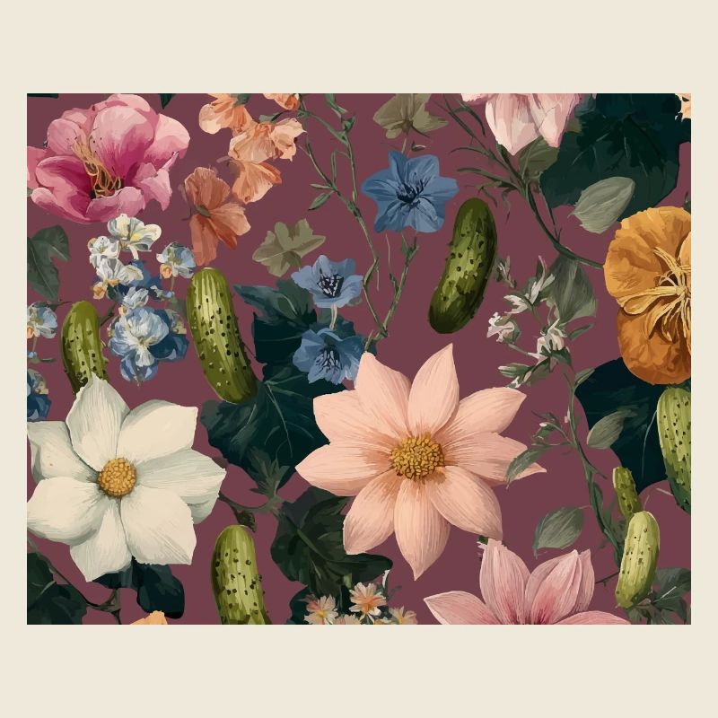 Botanical Pickle Pattern – Floral Cucumber Design