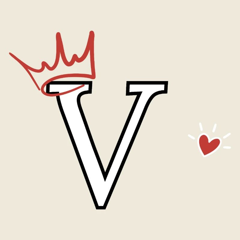 Letter V Crown Heart