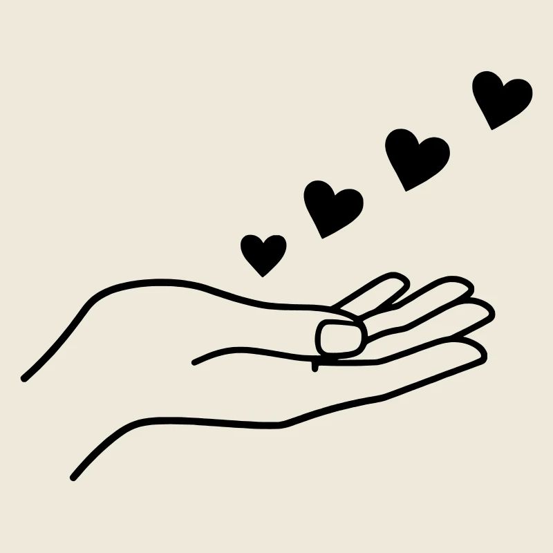 Hand With Floating Hearts Minimal Line Art