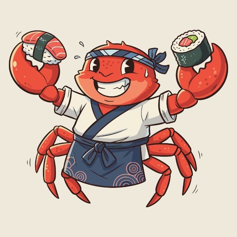 Chef sushi crabe avec coiffe