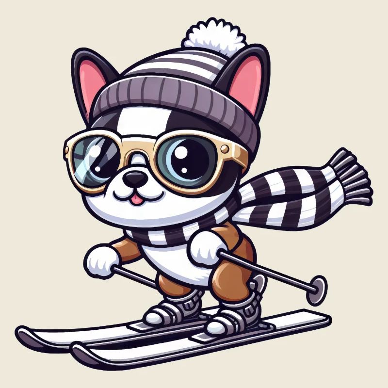 Chien Boston Terrier Skis De Ski Mignon Comic Win