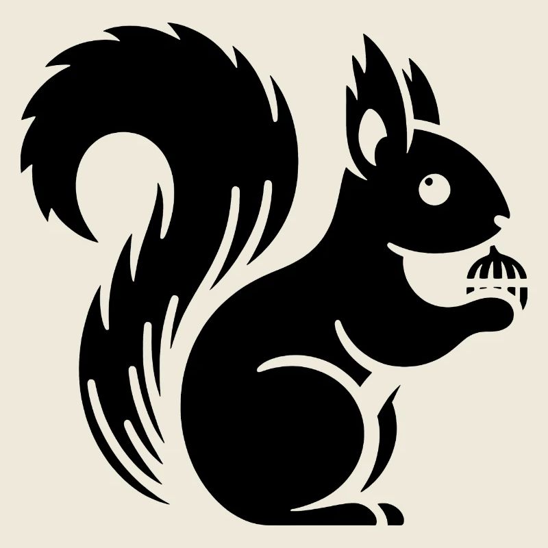 Minimalist Squirrel Silhouette with Nut