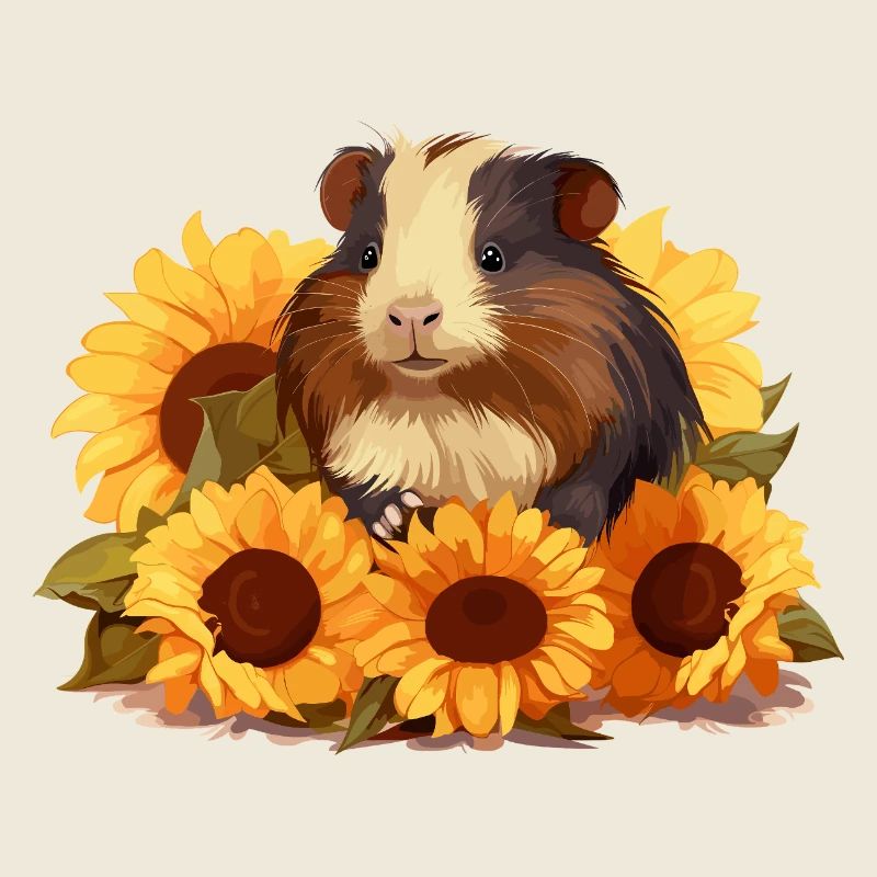 Cochon d’Inde mignon aux tournesols