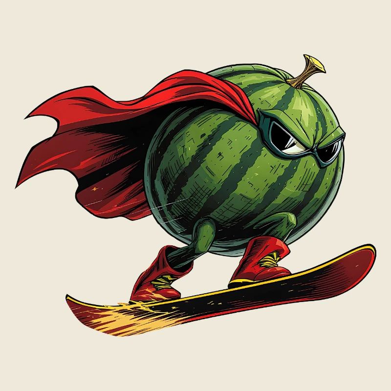 Super-héros Pastèque sur l’action du snowboard