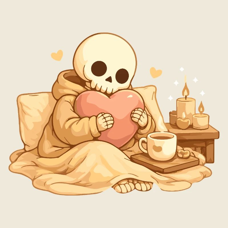 Squelette Douillet avec Cœur – Repos et Soins de Soi