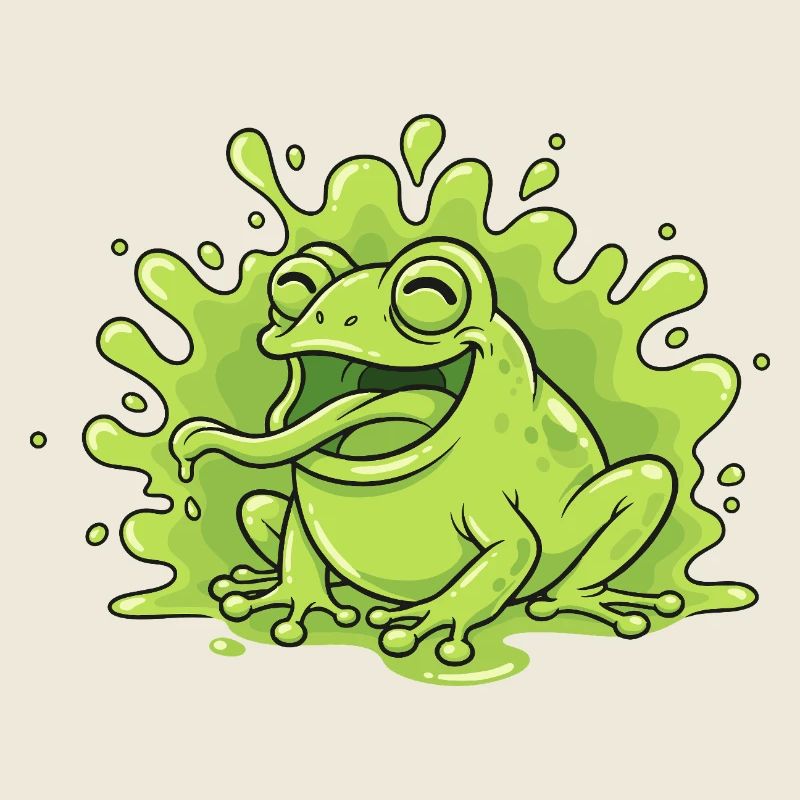 Grenouille joyeuse dans un éclaboussure de slime