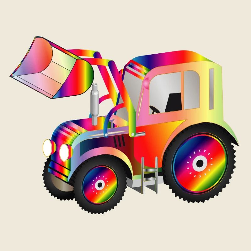 Tractor front loader in bright rainbow colors