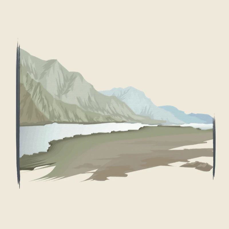 River landscape painted pastel with brush frame