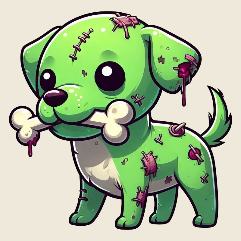 Cute Halloween Dog Zombie Beagle with Bone