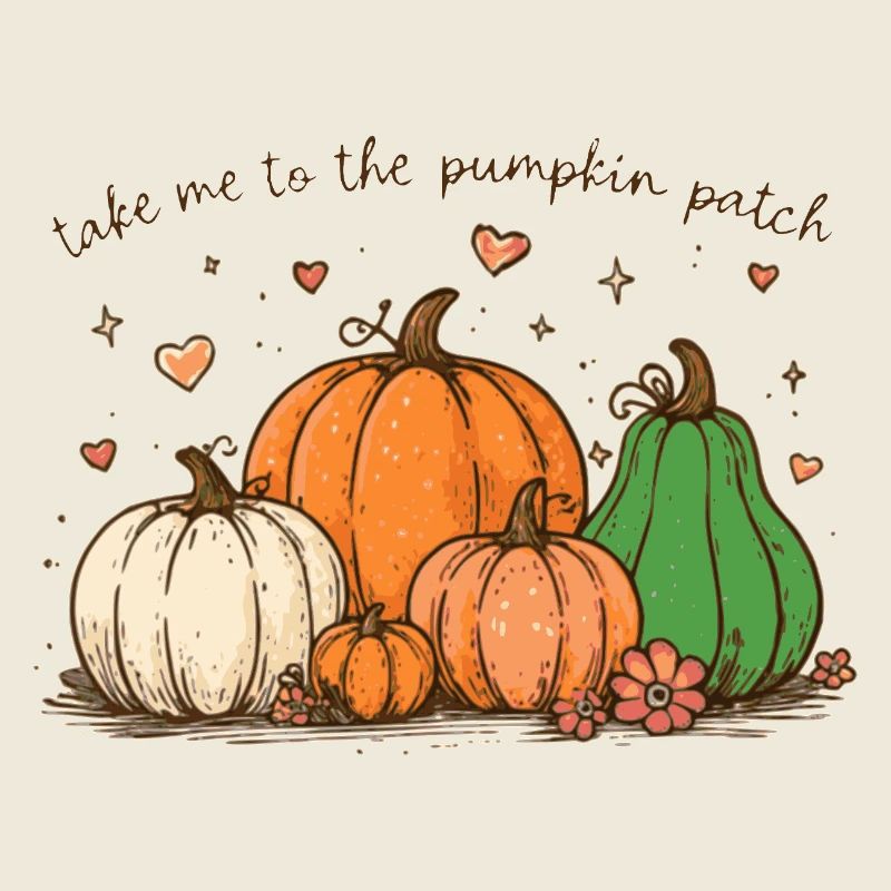 Pumpkin patch whimsical illustration