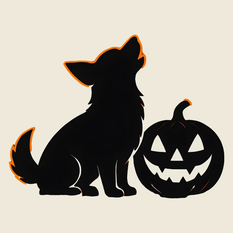 Chien silhouette et citrouille Halloween