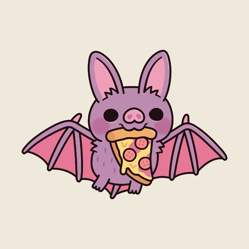 Mignon Flying Vampire Bat avec Pizza