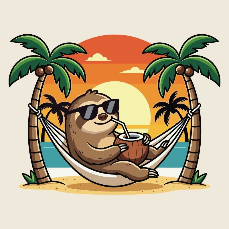 Funny Sloth on Beach Hammock Summer Vacation