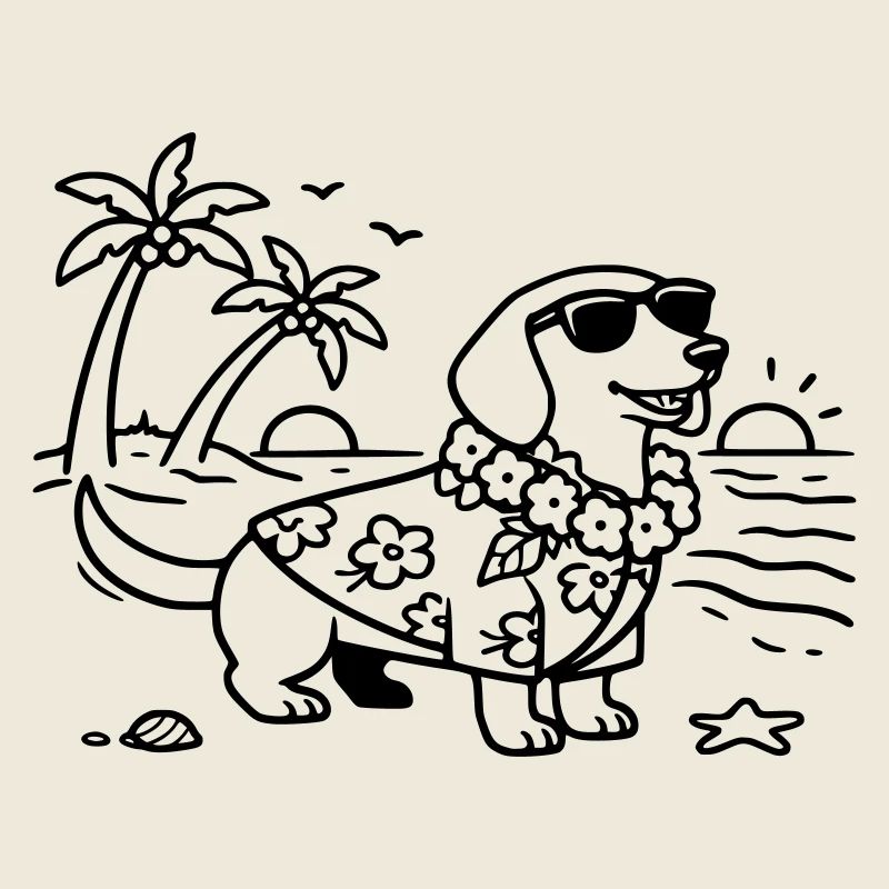 Vacances à Hawaï, mode vacances, teckel avec chien