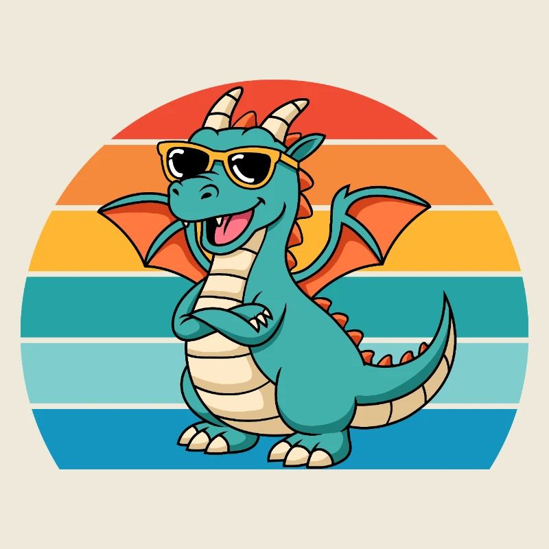 Dragon rétro avec style et lunettes de soleil