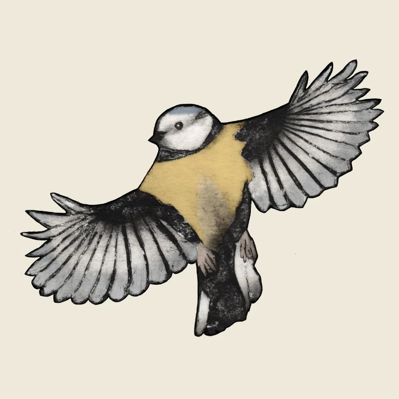Oiseau coloré en vol - Gravé à la main à imprimer