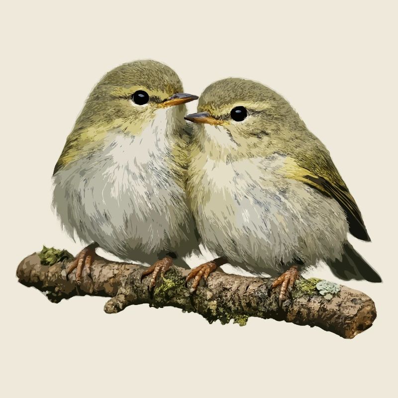 Kissing Chiffchaff on Branch