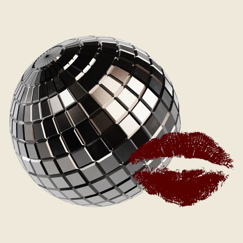 Retro-Discokugel mit Red Lips Y2K-Party-Ästhetik