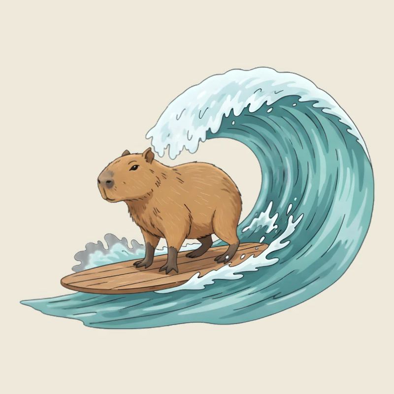 Capybara sur une planche de surf