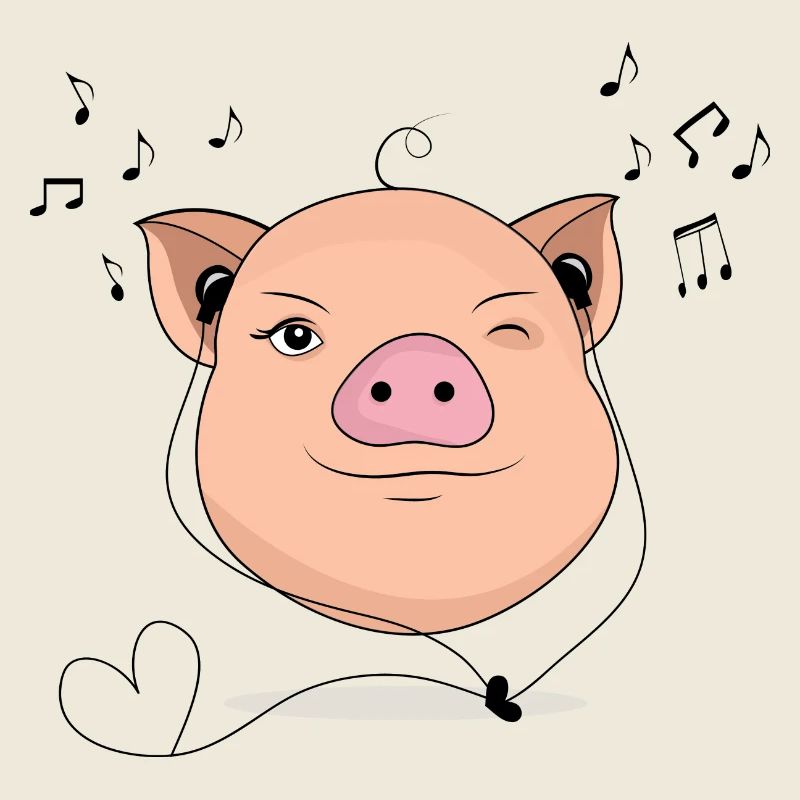Cochon avec un cadeau de musique casque