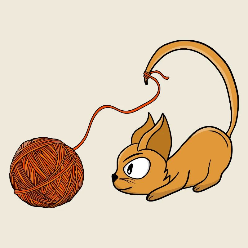 Playful Orange Cat Chasing Yarn