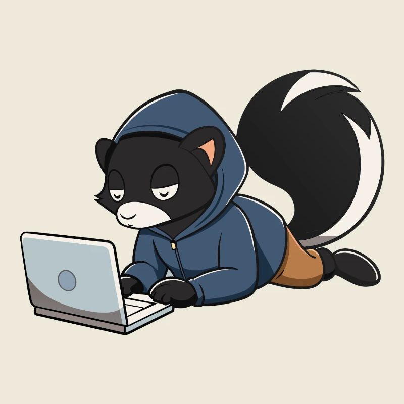 Mignonne mouffette hacker en sweat à capuche devant le PC