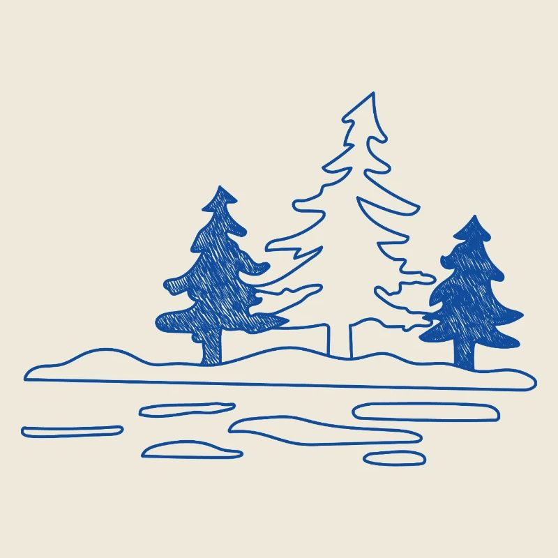 Abstract forest lake with pine trees