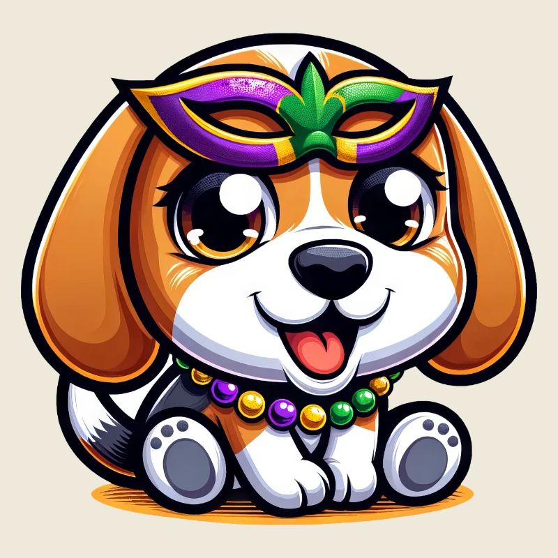 Mardi Gras Beagle : Chien avec masque et perles
