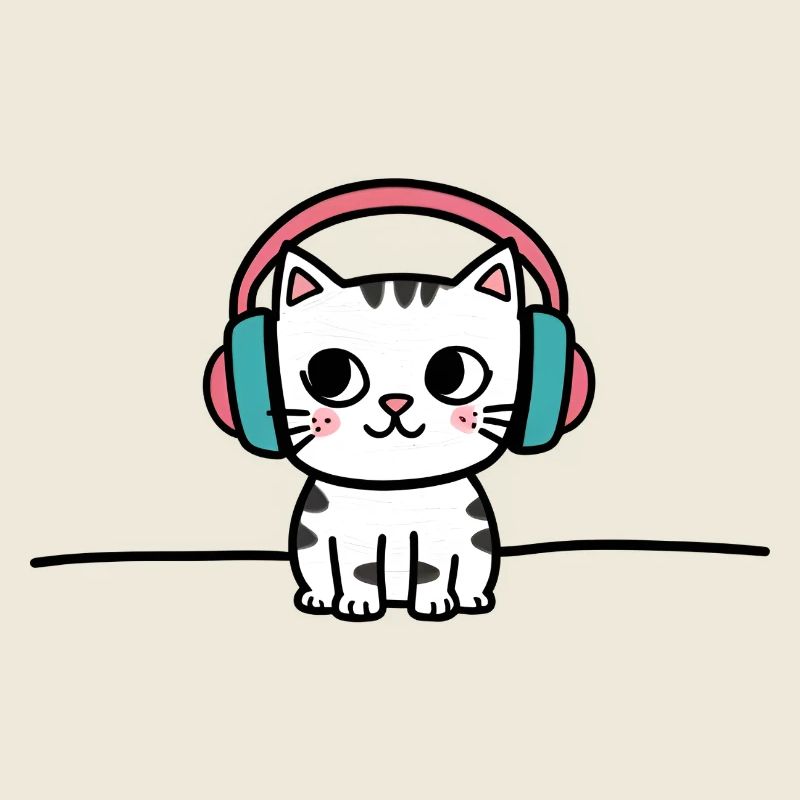 Chat mignon avec des écouteurs Doodle