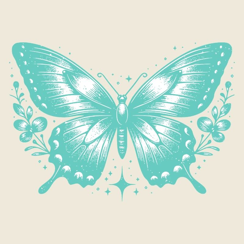 Papillon Turquoise et Fleurs