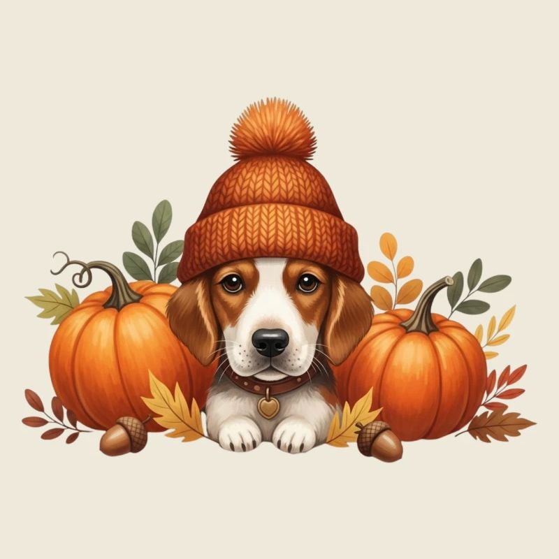 Chien Avec Citrouille Et Feuilles Conception D’automne