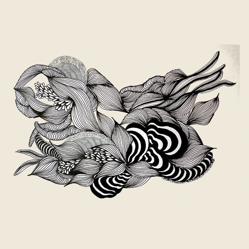 Black and White River Floral Pattern