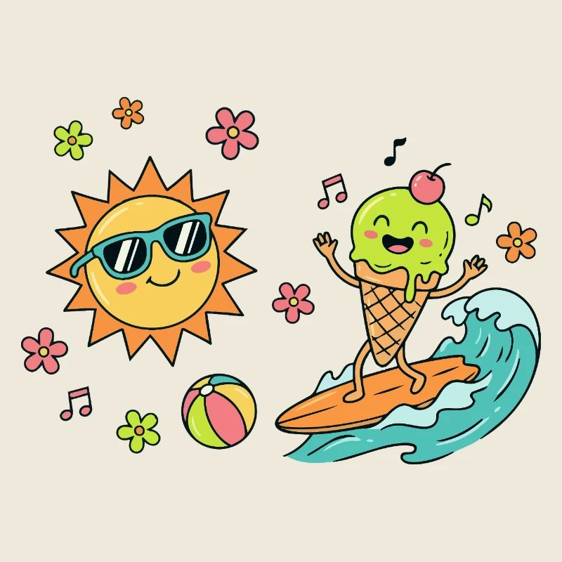 Sonne Surf Kugeleis Badespaß Sommerzeit Hitzefrei