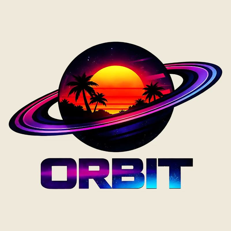 Geometric Saturn Orbit Retro Synthwave 80s