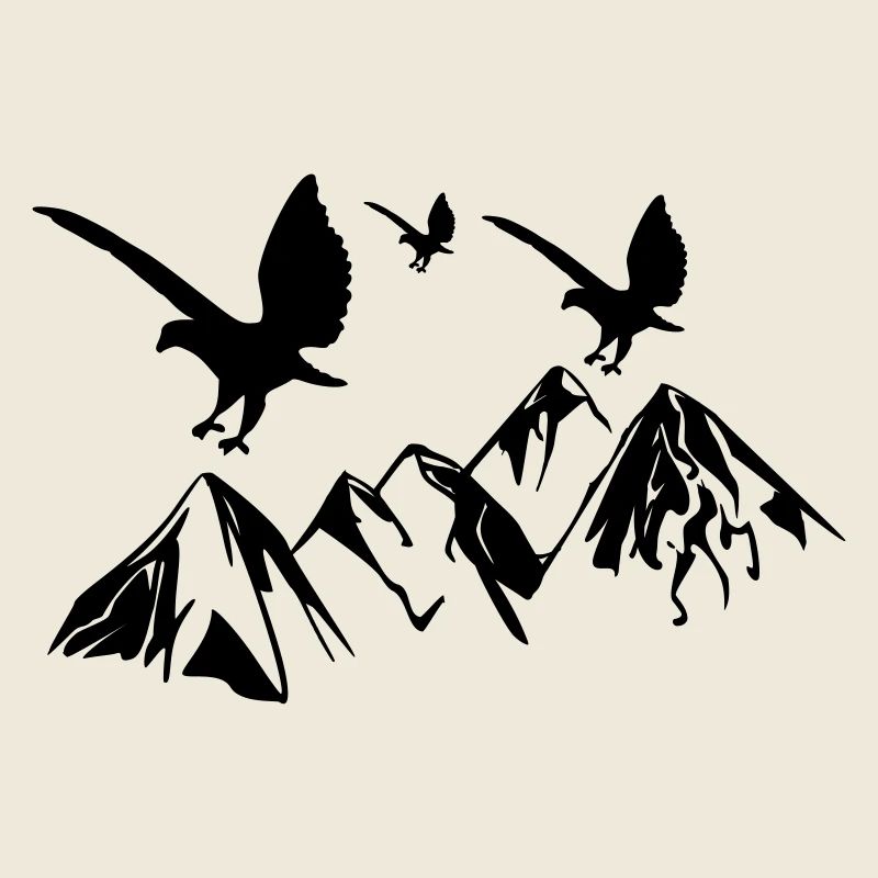 Birds fly over mountains