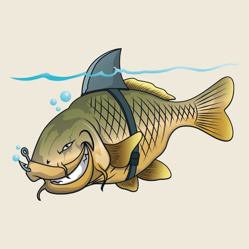 Dessin animé de pêche drôle de carpe requin