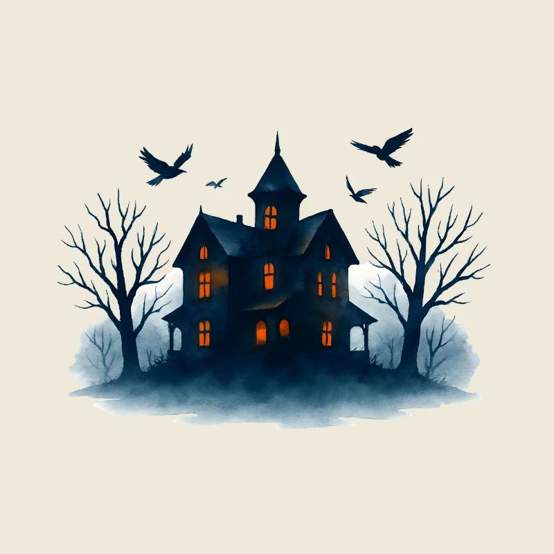 Blue Haunted House in the Moonlight