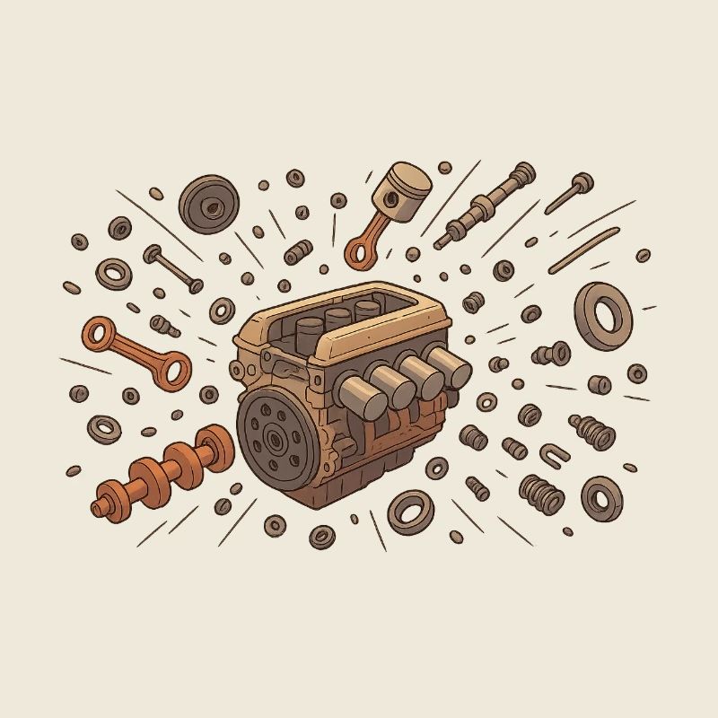 Vintage decomposed engine illustration