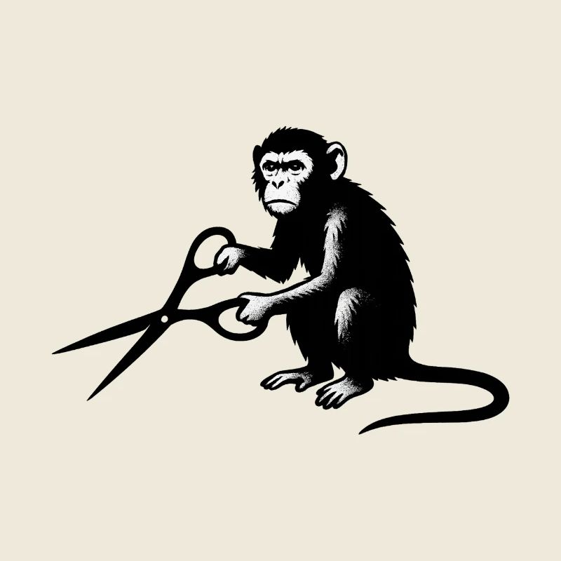 Monkey with scissors silhouette