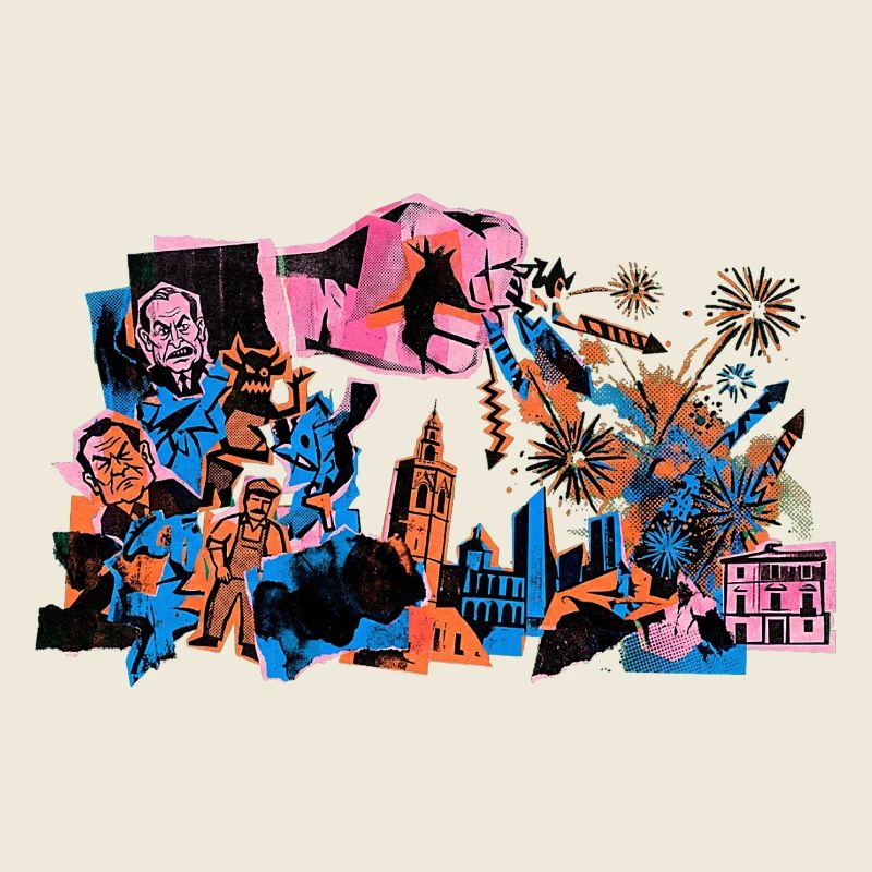 Fallas De Valencia Fireworks Risograph